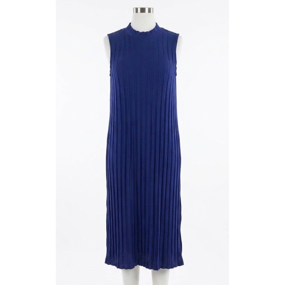 Eileen Fisher Royal Blue Ribbed Tank Dress Small Mock Neck Sleeveless Midi - Picture 1 of 10